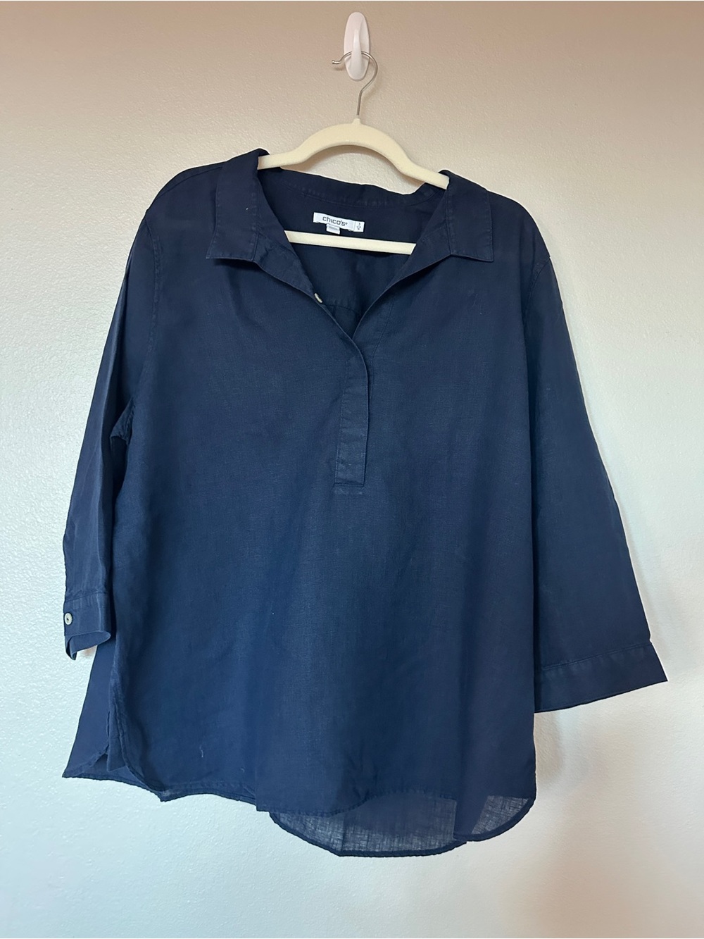 Chico's Navy Split-Front Linen Tunic